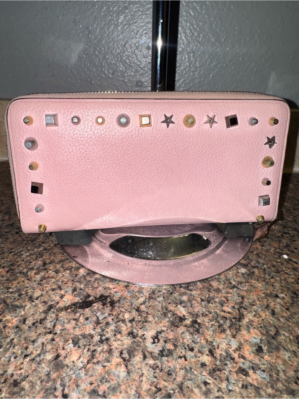 Christian Louboutin Blush Pink Studded Zip Wallet EUC - Picture 2 of 14